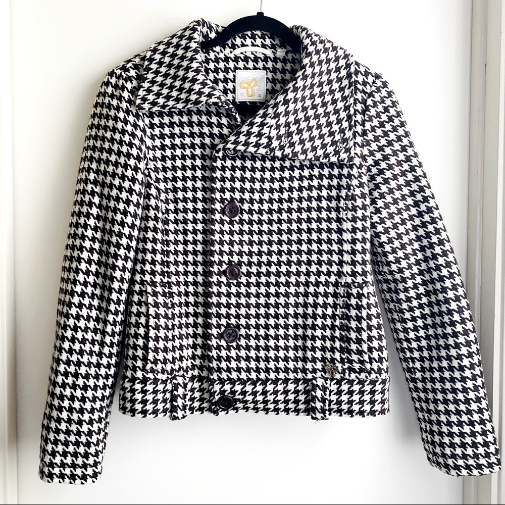 Aritzia Tna Brown & White Houndstooth Wool Buttoned Coat